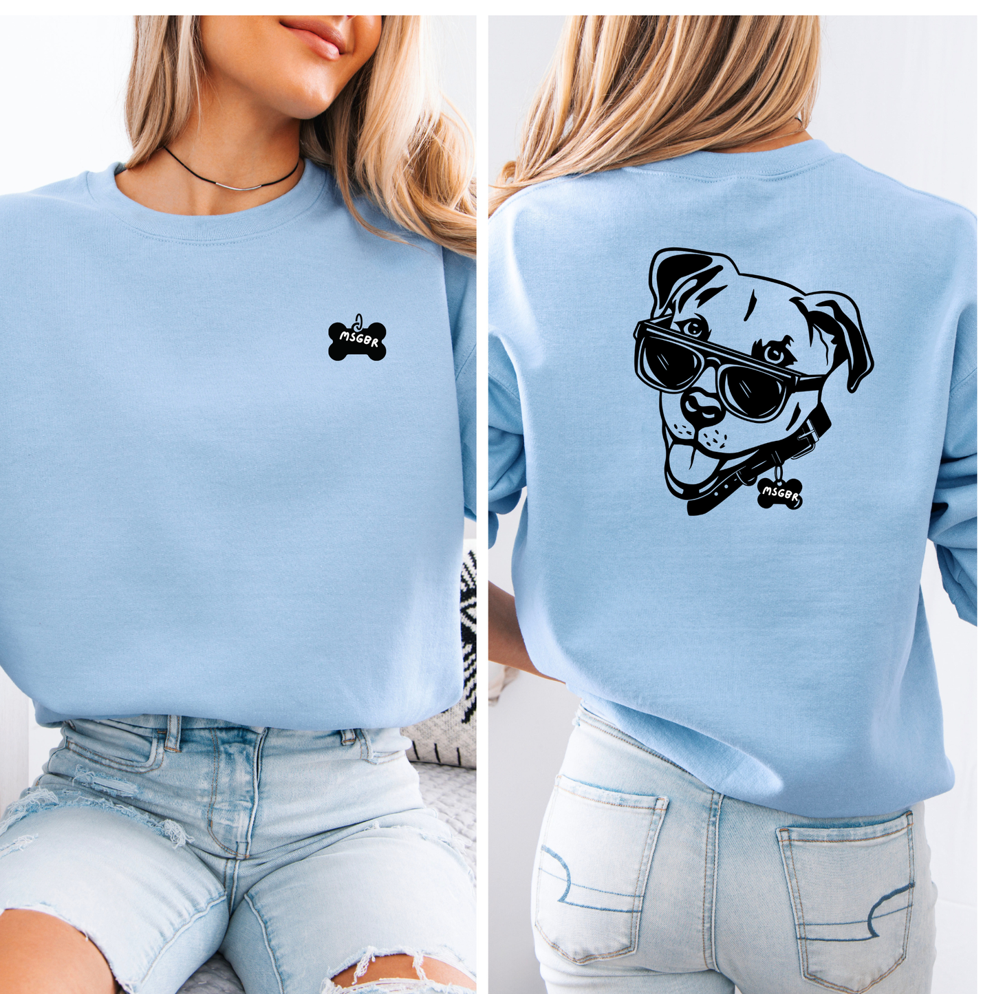 Pitbull with sunglasses crewneck