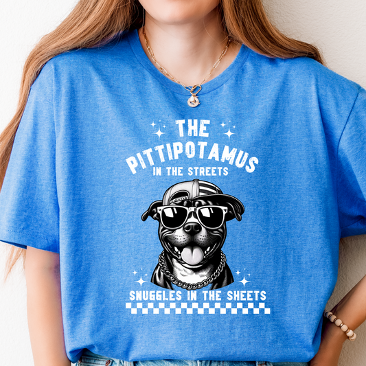 The pittipotamus snuggles in the sheets