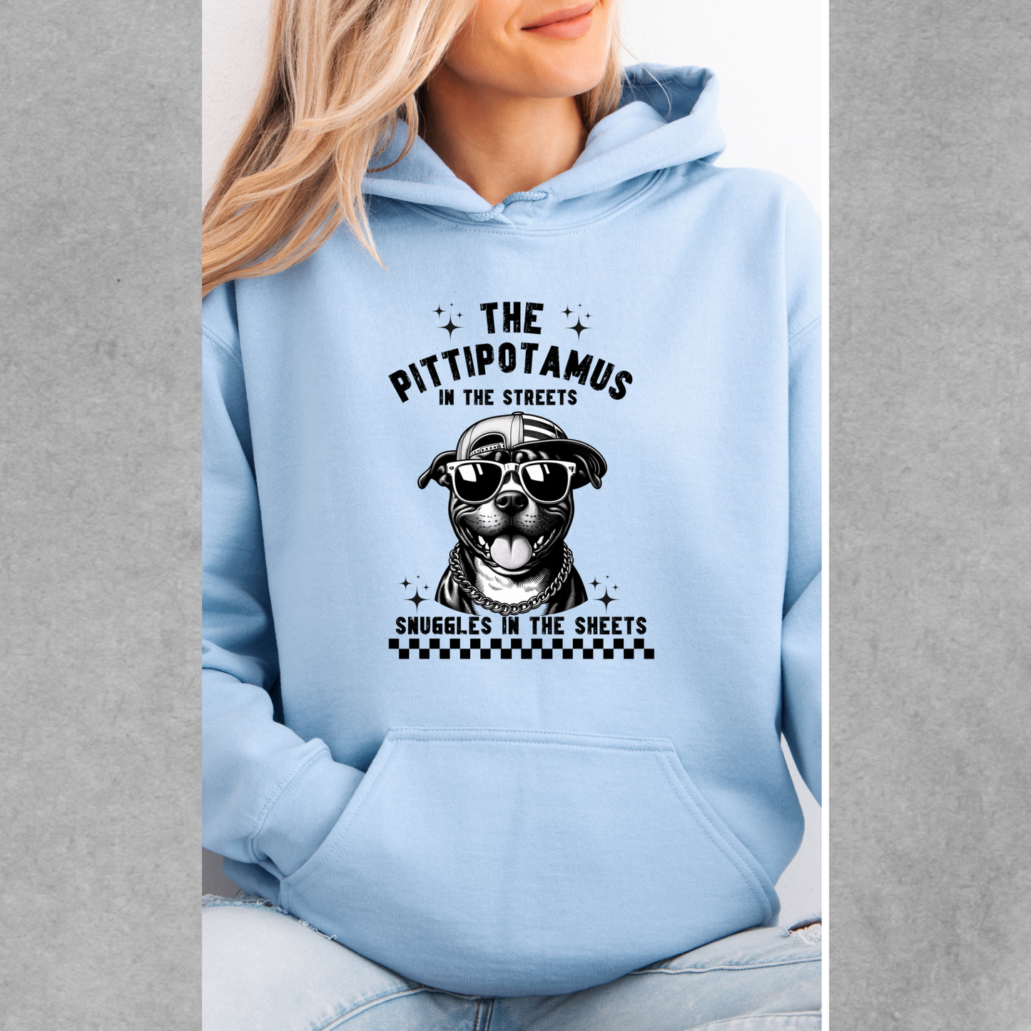 The Pittipotamus snuggles in the sheets hoodie