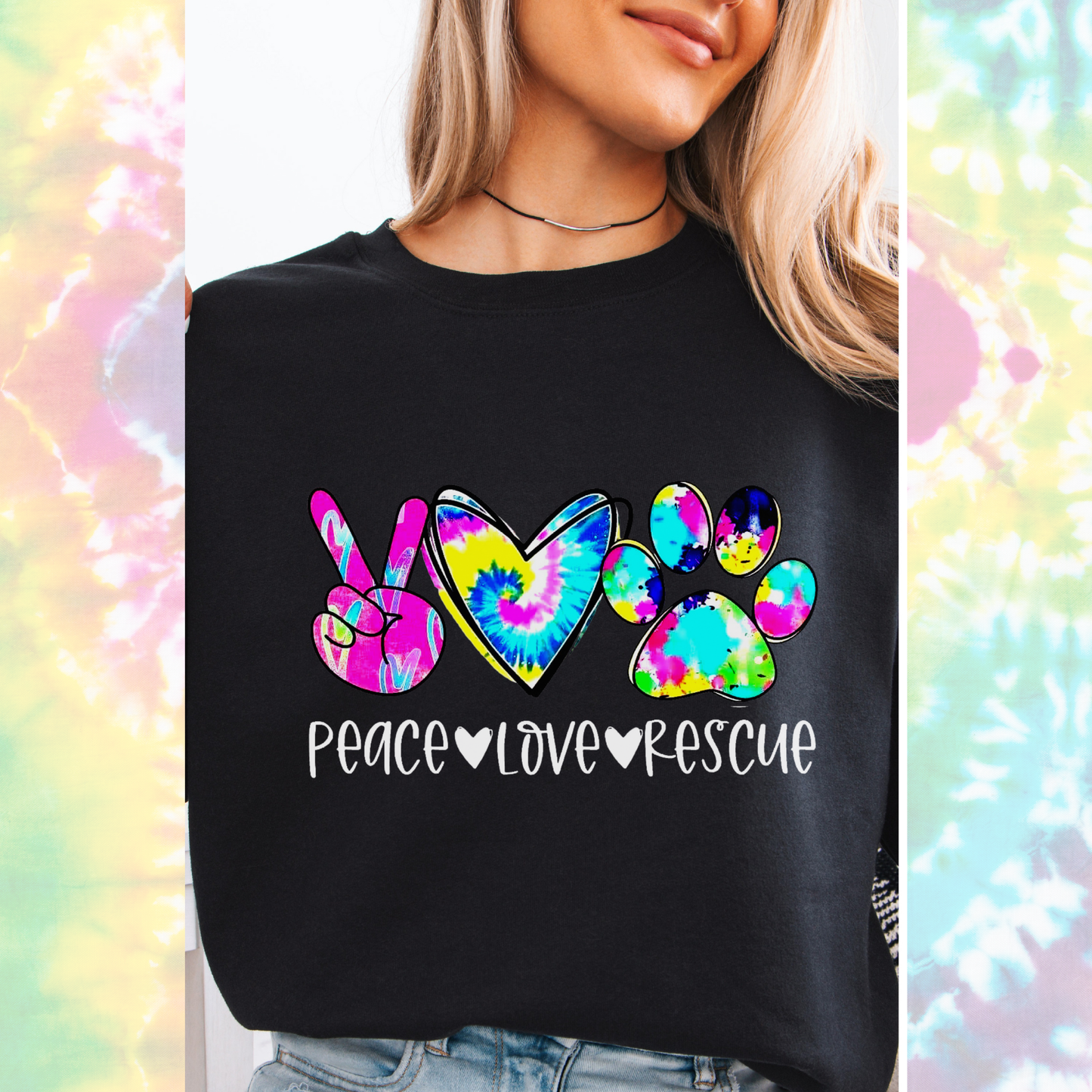 Peace love rescue tie dye design
