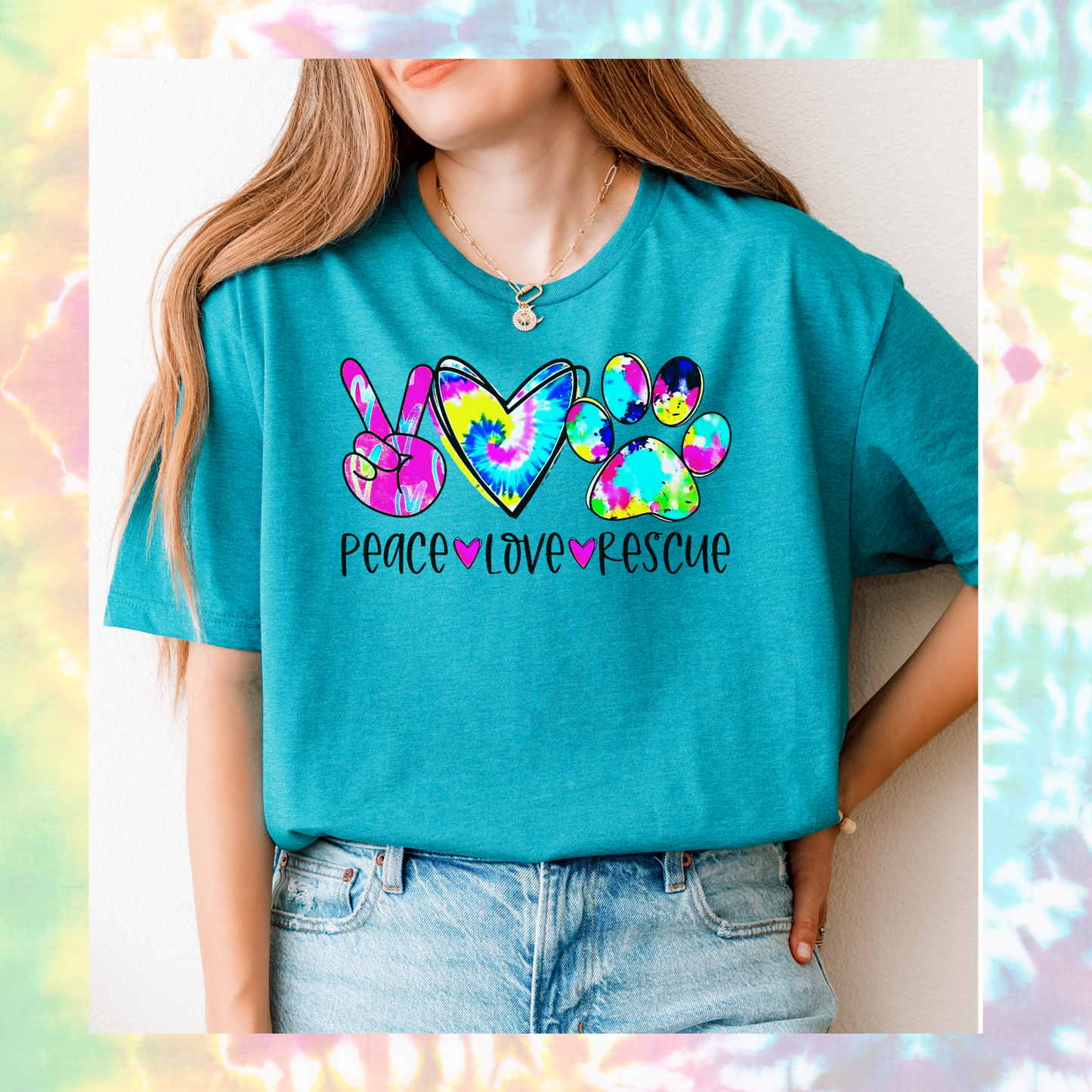 Peace love rescue tie dye tee