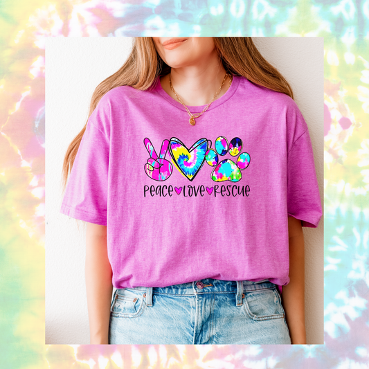 Peace love rescue tie dye tee