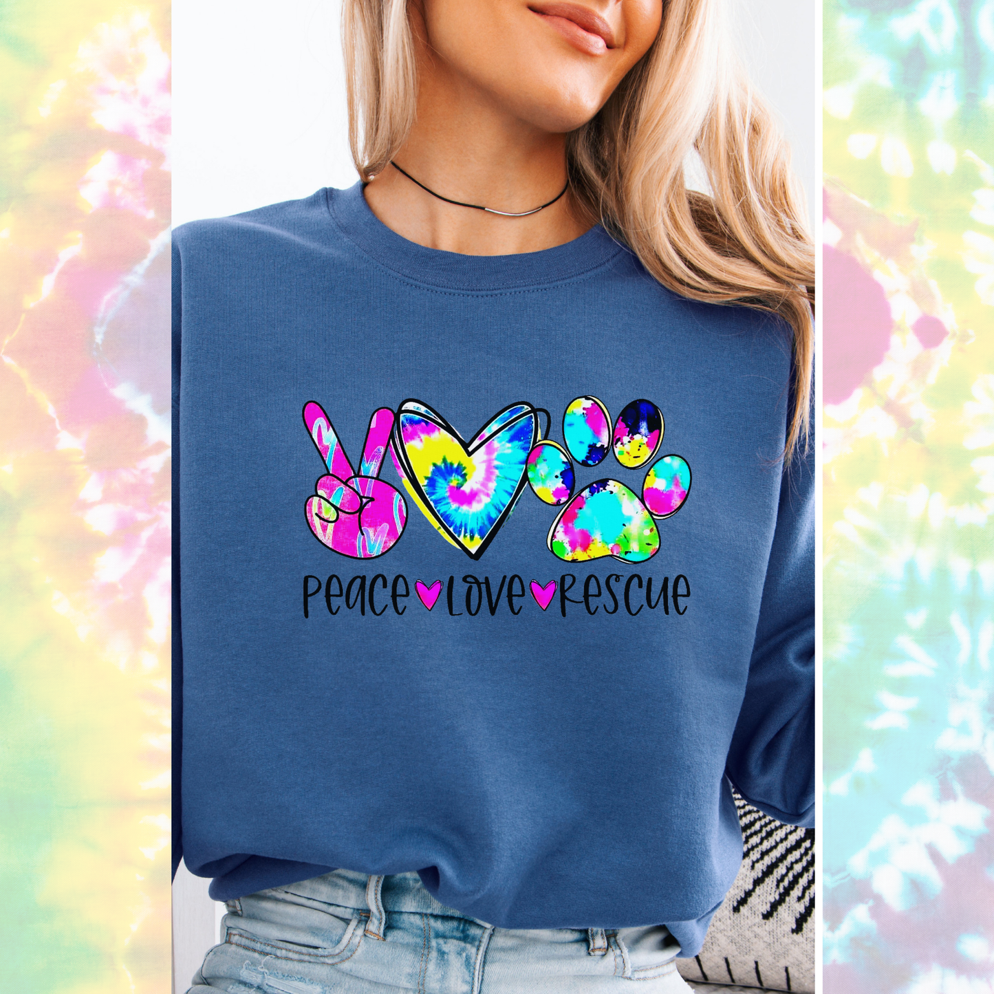 Peace love rescue tie dye design