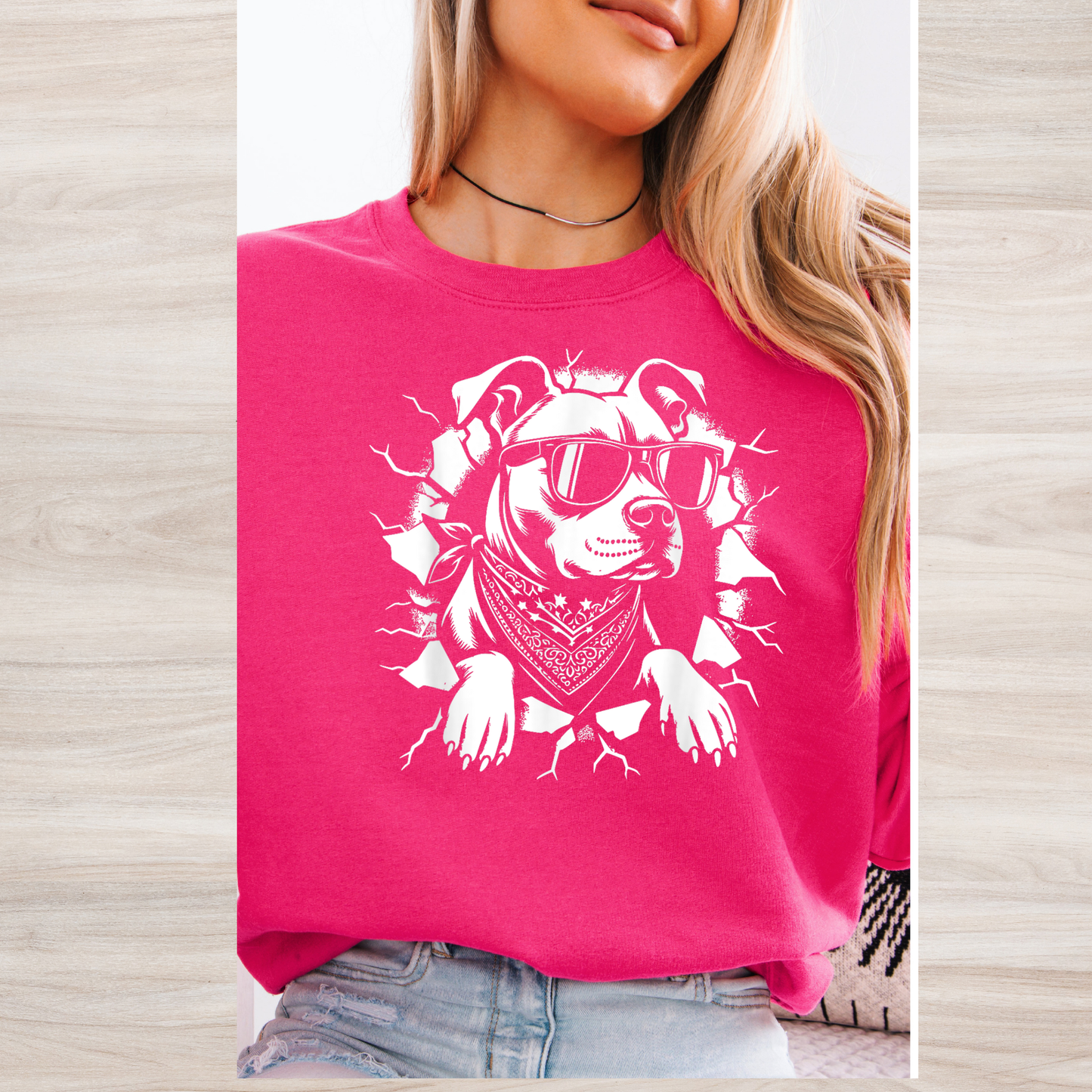 Peeking pitbull with sunglasses crewneck