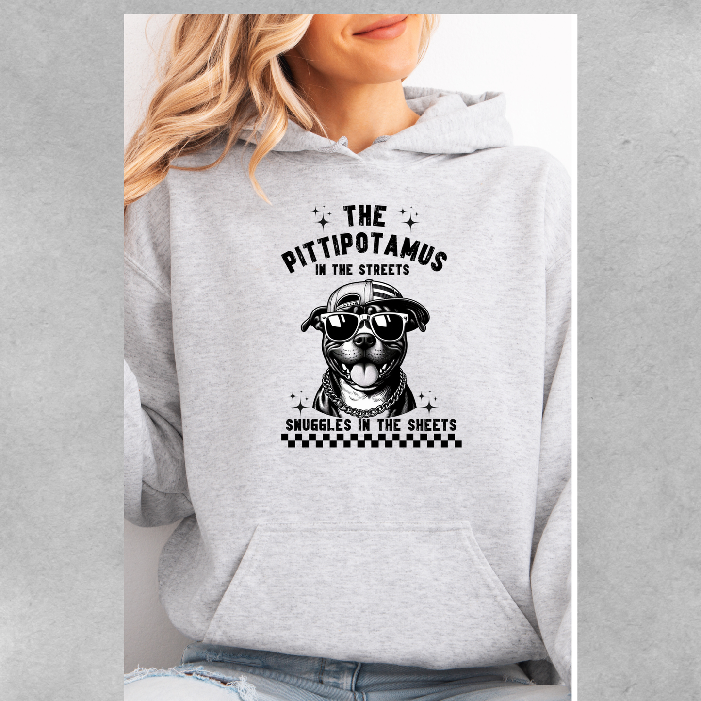 The Pittipotamus snuggles in the sheets hoodie