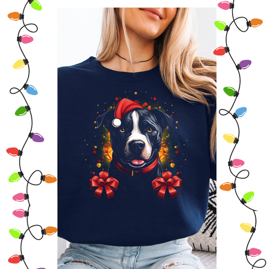 Pittie with Santa Hat