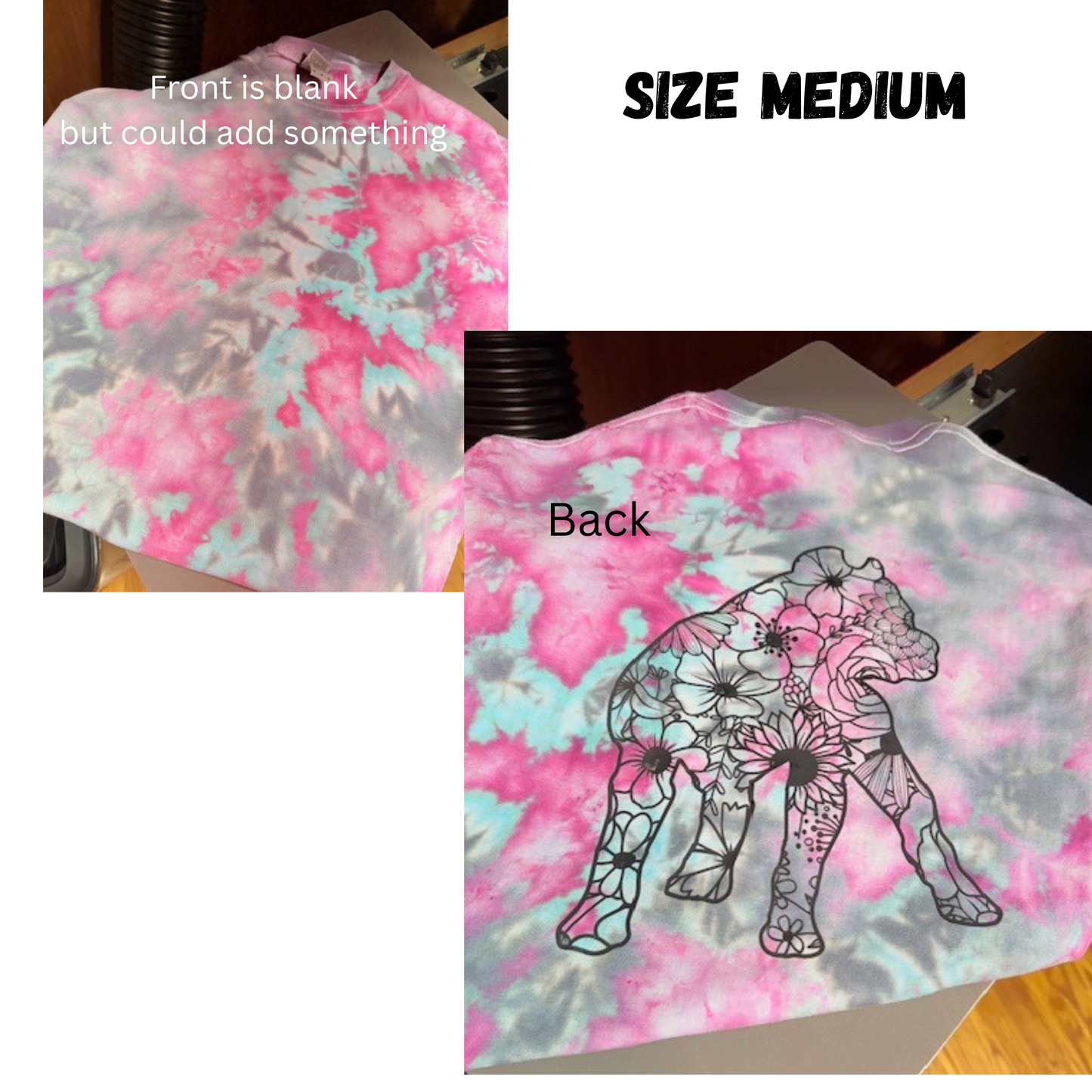 Tie dye with floral dog on back